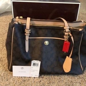 Coach brown & tan leather tote